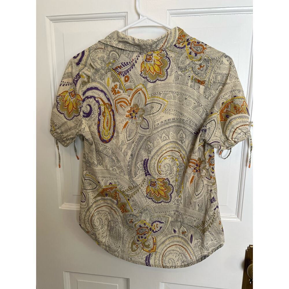 Richards Floral Paisley Button Down Tie Sleeve Geometric Print Women's 1 S/M - Picture 2 of 10